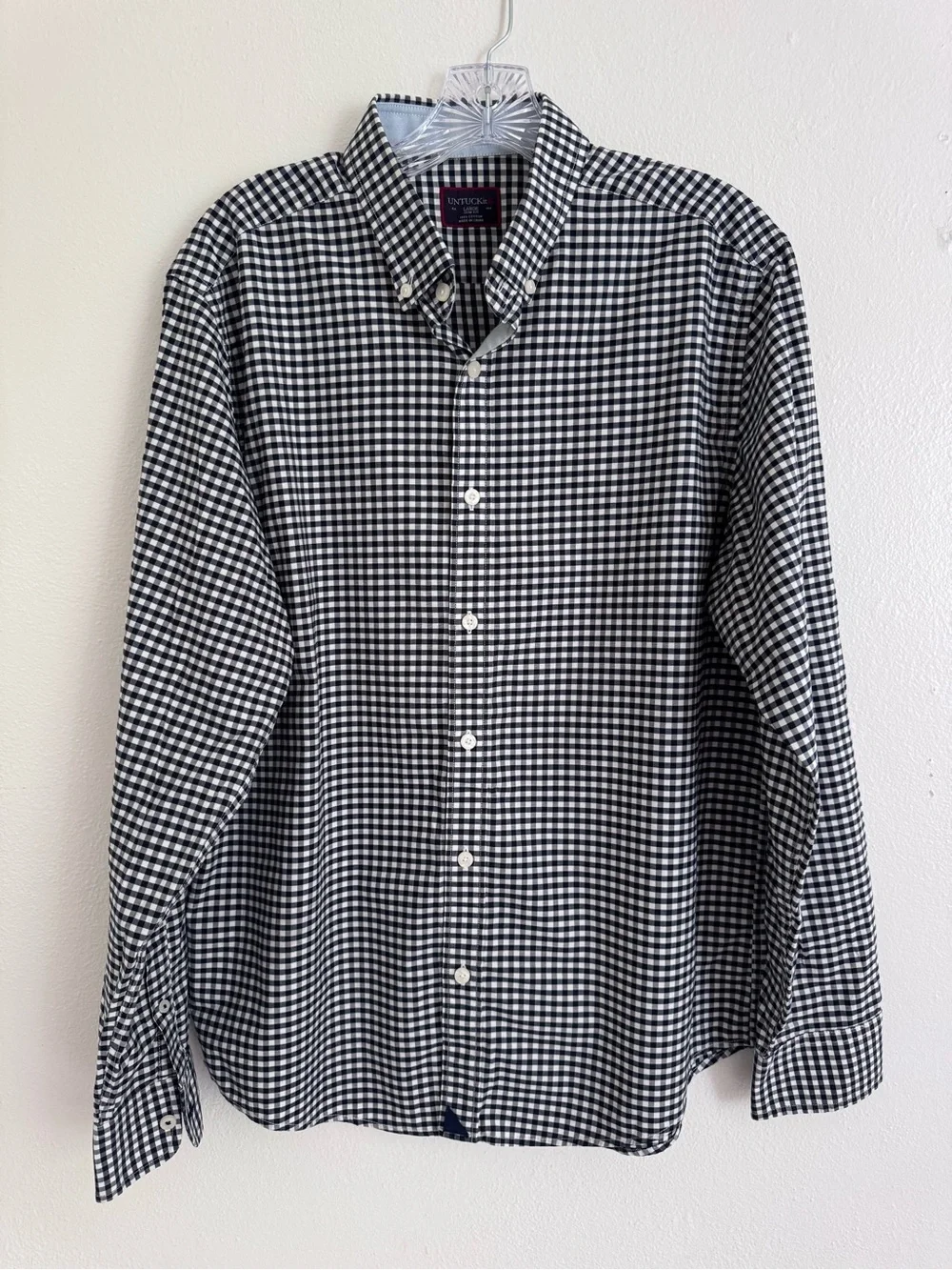 UNTUCKit Men’s Navy White Gingham Button Down Shirt Large Slim Fit